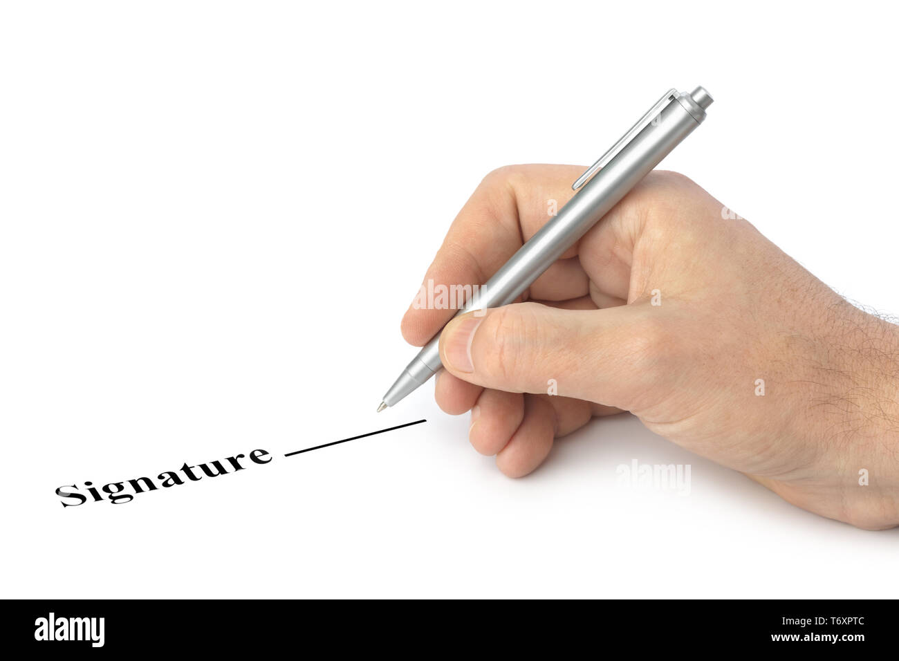 Hand with pen and contract Stock Photo