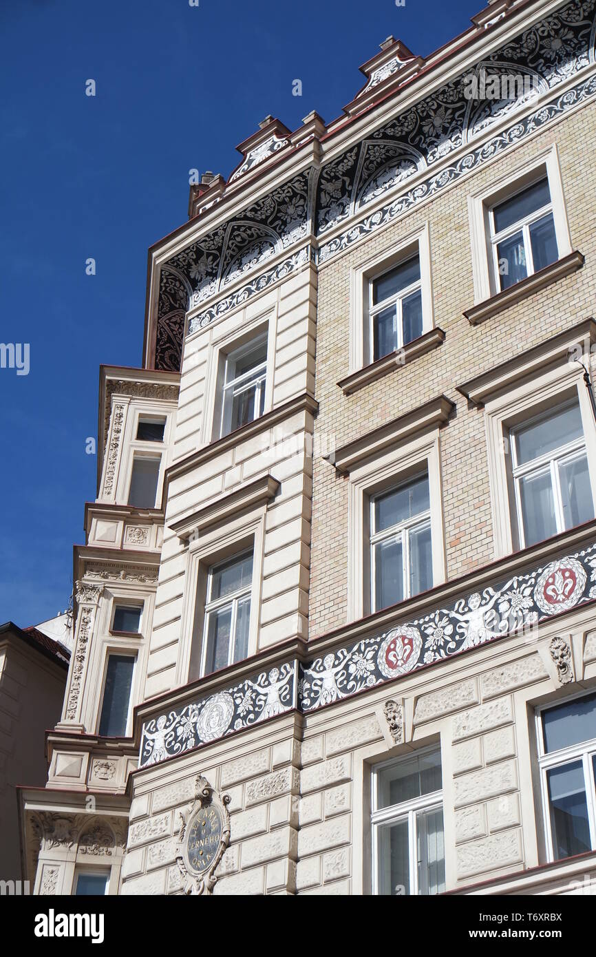 House facade with sgraffito curbs, Prague Stock Photo