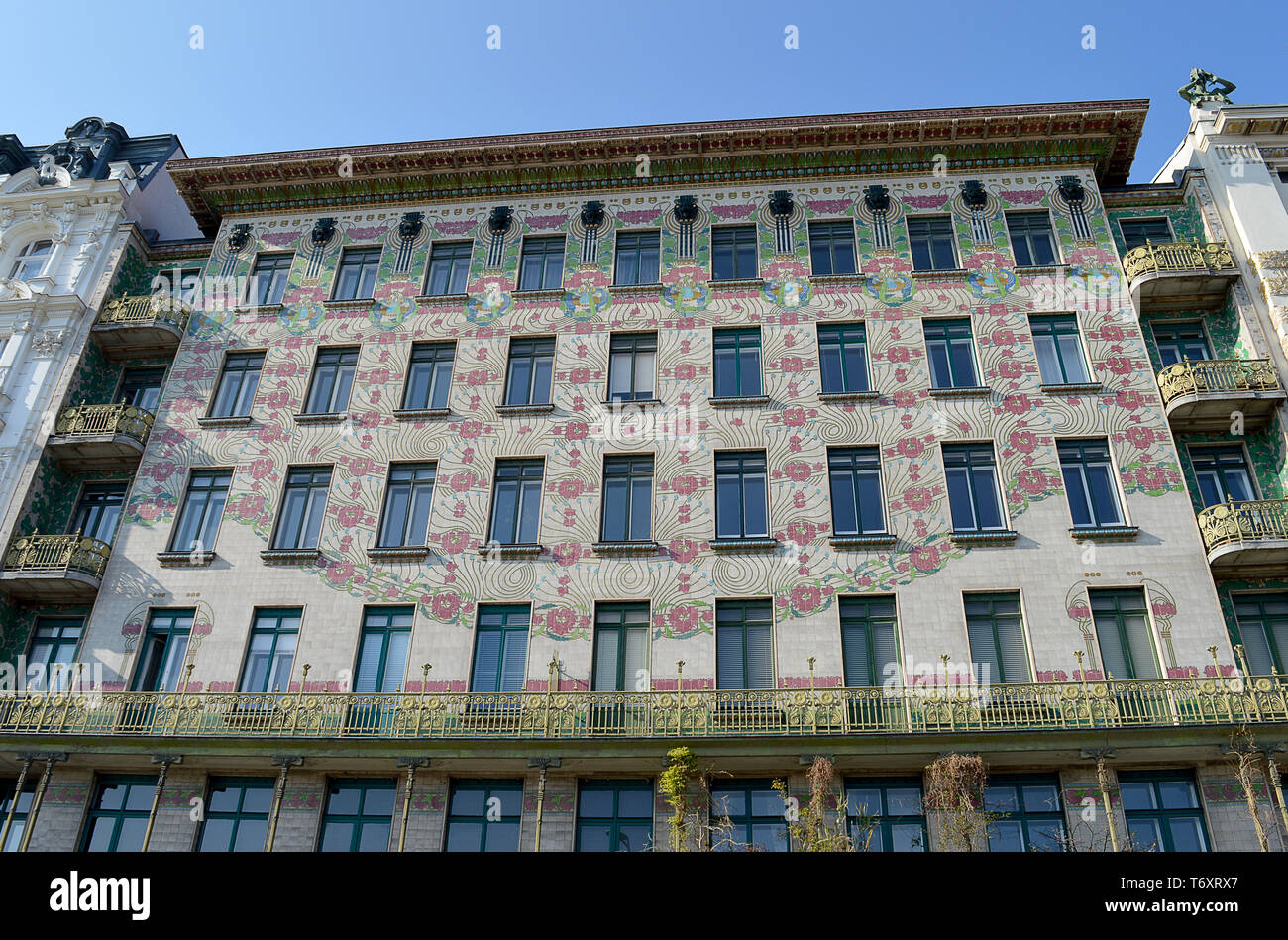 VIENNA, AUSTRIA 1 APRIL 2019 Otto Wagner's Majolica House (Majolikahaus)and where it meets