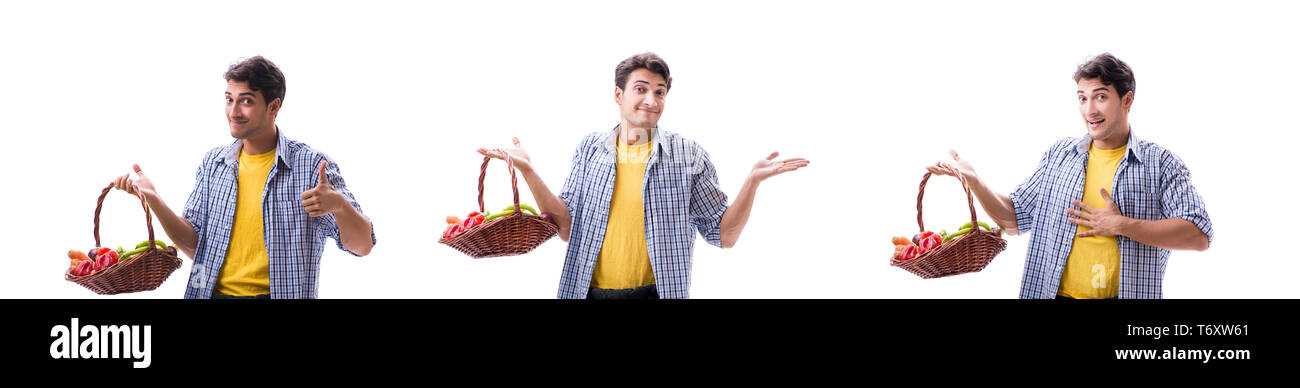 Man with basket of fruits and vegetables Stock Photo - Alamy