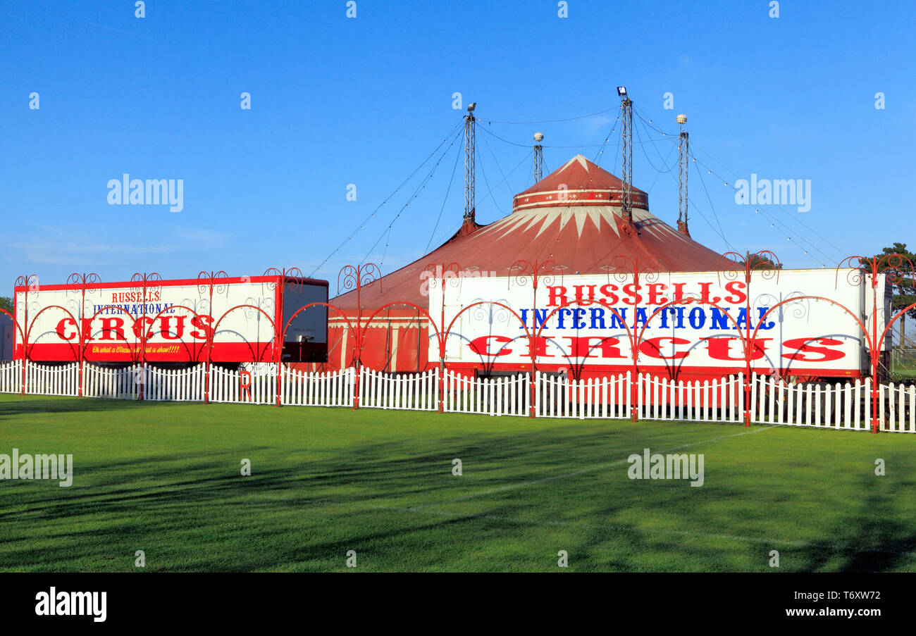 Russells International Circus, travelling show, Big Top tent, Hunstanton, Norfolk, UK Stock Photo