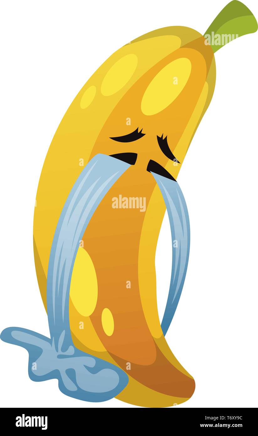 Banana crying illustration vector on white background Stock Vector