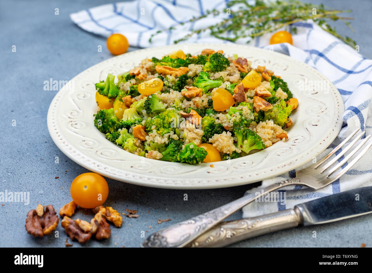 Broccoli salad and quinoa. Healthy diet. Stock Photo