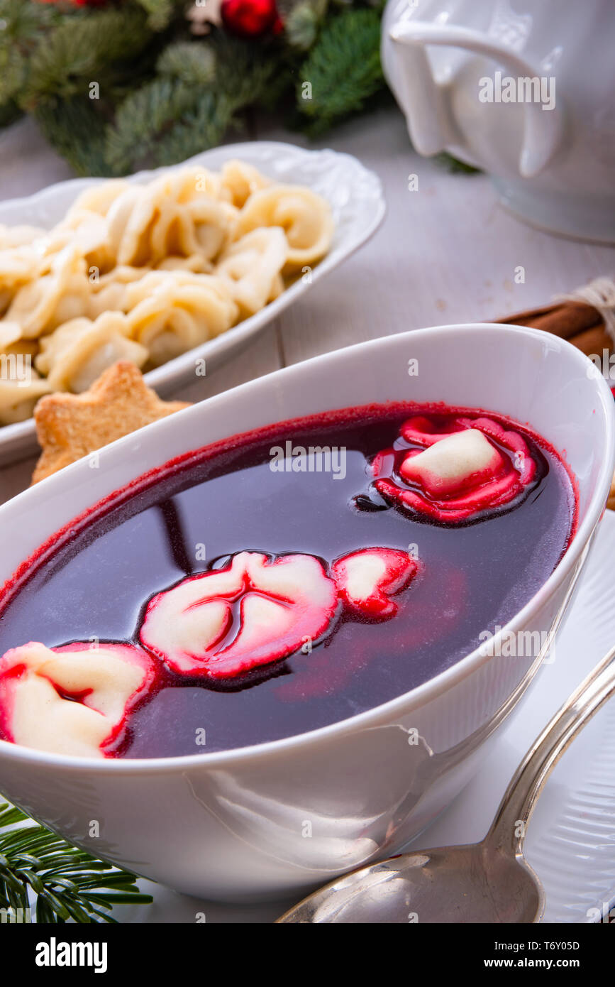 red barszcz with uszka a polish christmas soup Stock Photo