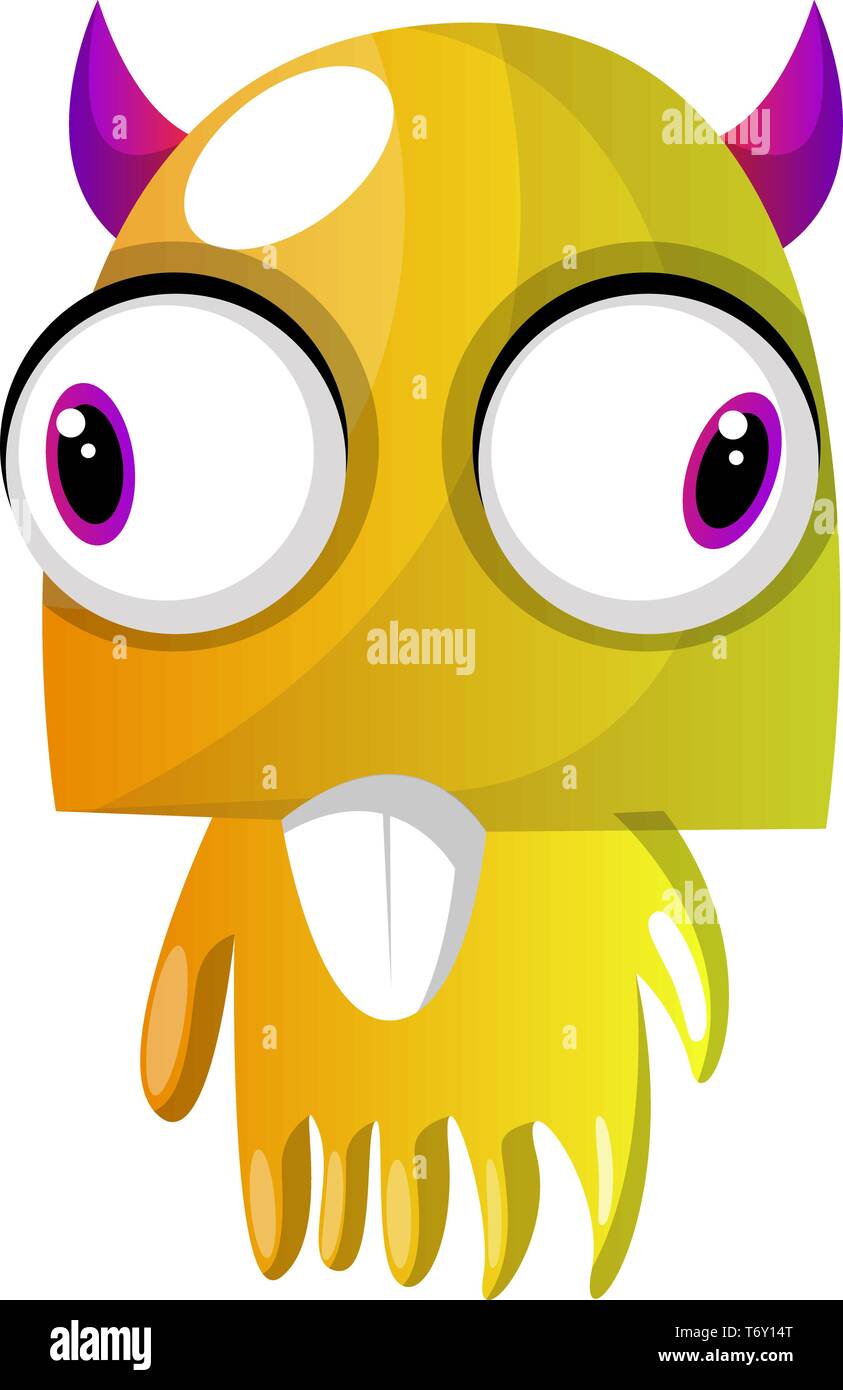 Yellow monster with pink horns and big eyes illustration vector on ...