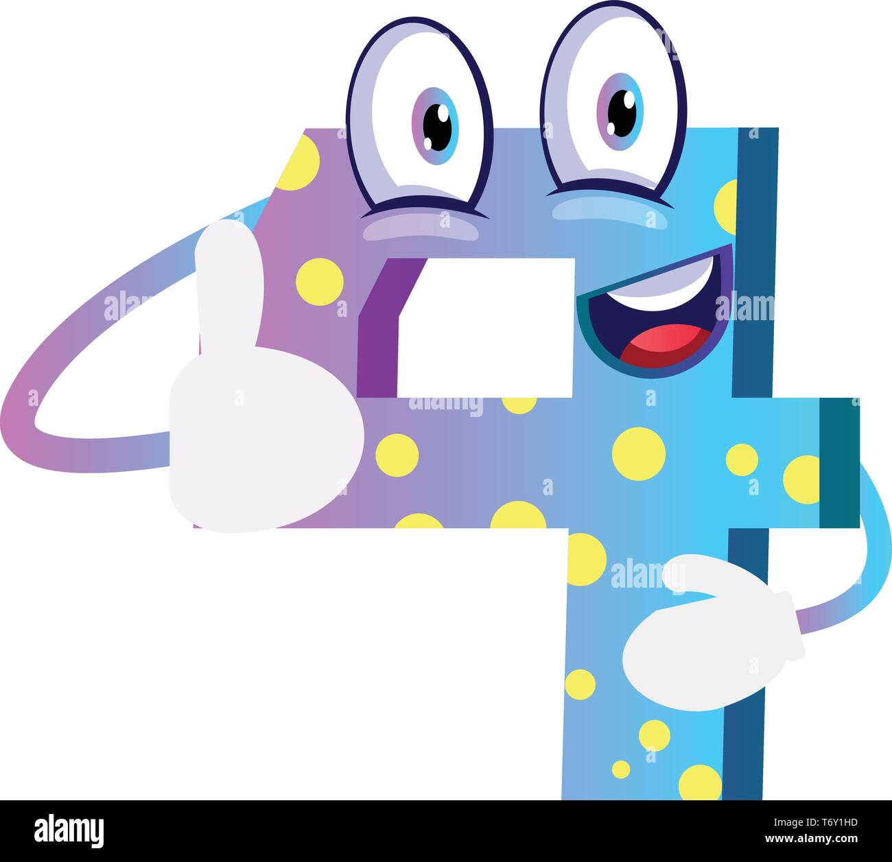 Blue monster number four shape thumb up illustration vector on white background Stock Vector