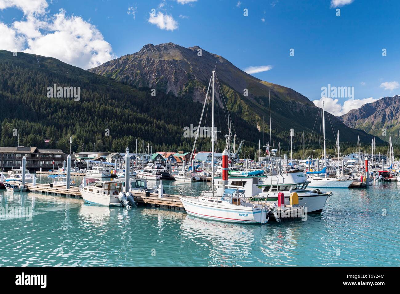 Boats in port, Seward, Kenai Peninsula, Alaska, USA Stock Photo