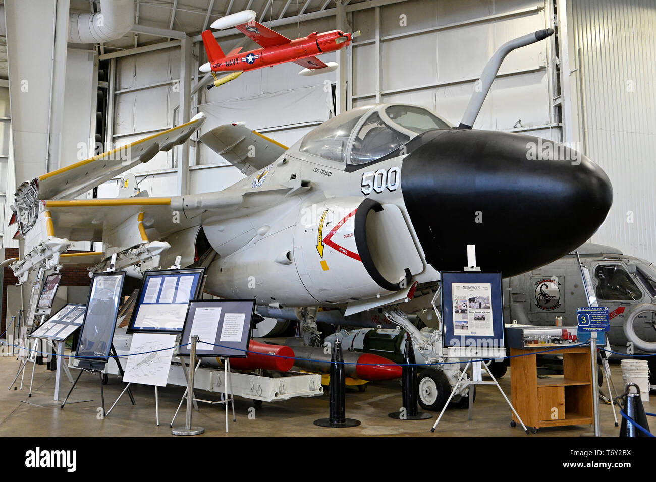 Vietnam era Grumman A-6 Intruder attack aircraft in tribute to Jeremiah Denton on display at the Aircraft Pavillion in Mobile Alabama, USA. Stock Photo