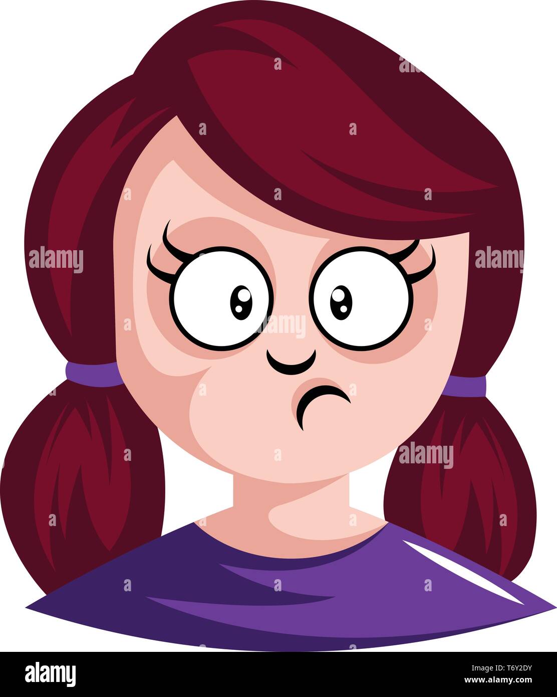 Girl with red hair tied in pigtails is confused illustration vector on white background Stock Vector