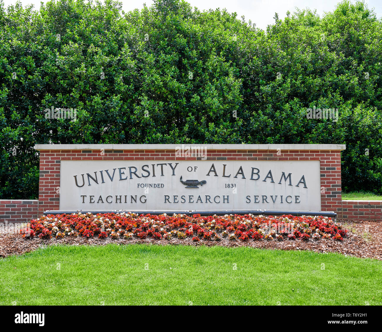 University of Alabama campus entrance sign in Tuscaloosa Alabama, USA