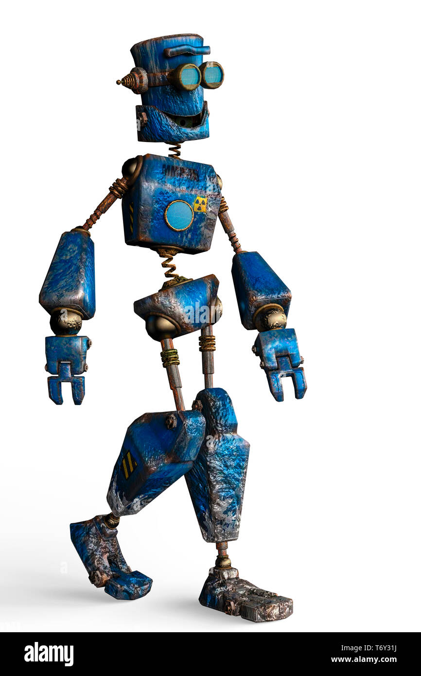 rusty the blue robot in a white background. This rusty robot will put some  fun in yours creations Stock Photo - Alamy