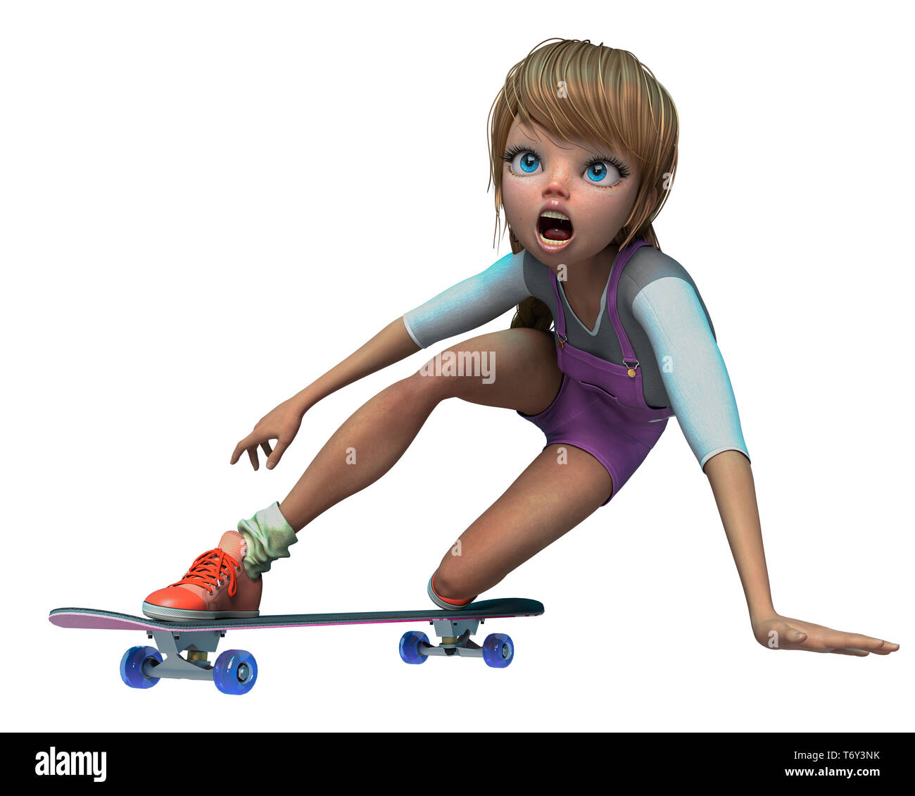 the cute skater girl on white background. This girl will put some fun