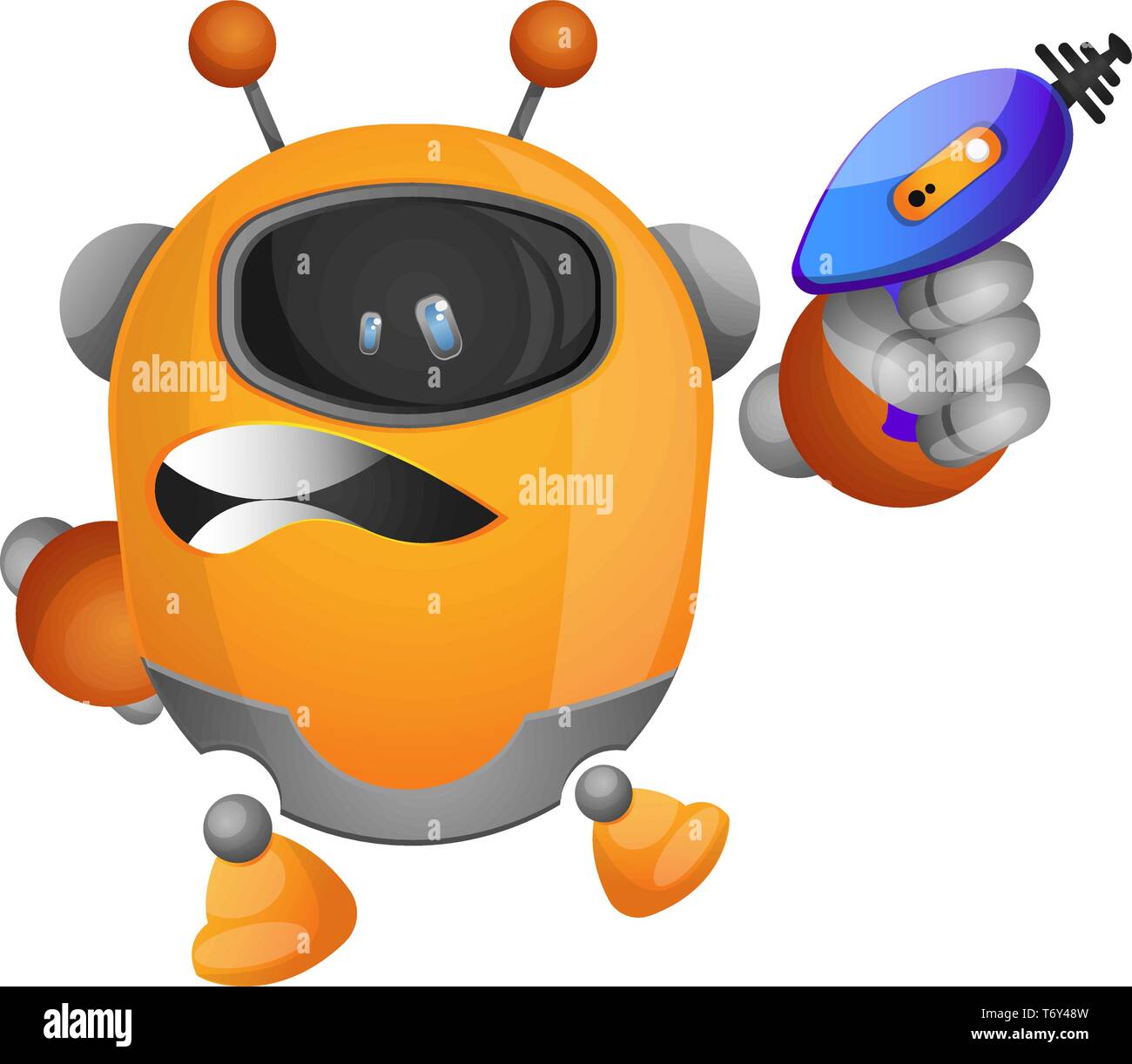 Robot holding a laser gun illustration vector on white background Stock Vector