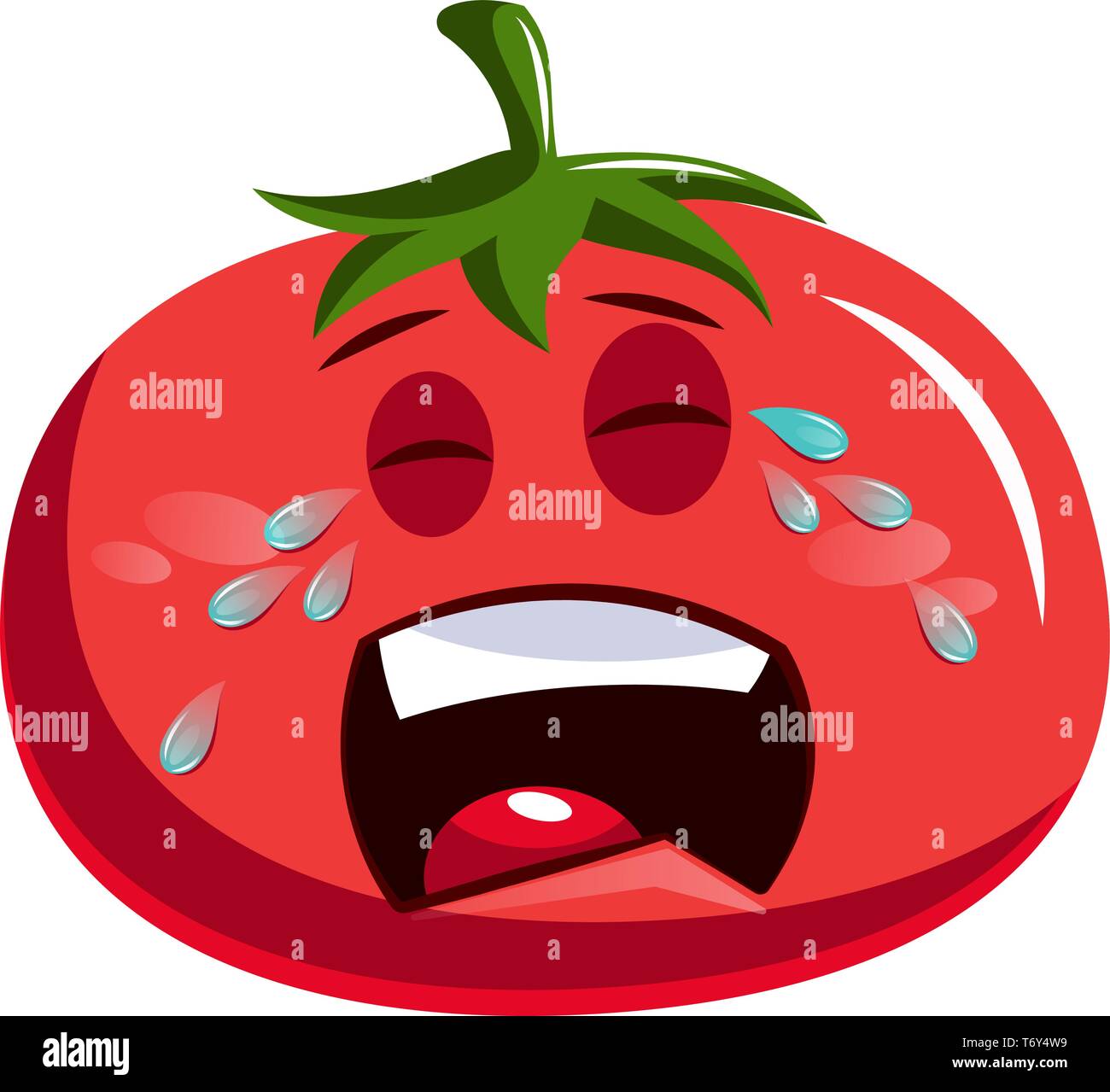 Sad red tomato crying illustration vector on white background Stock Vector