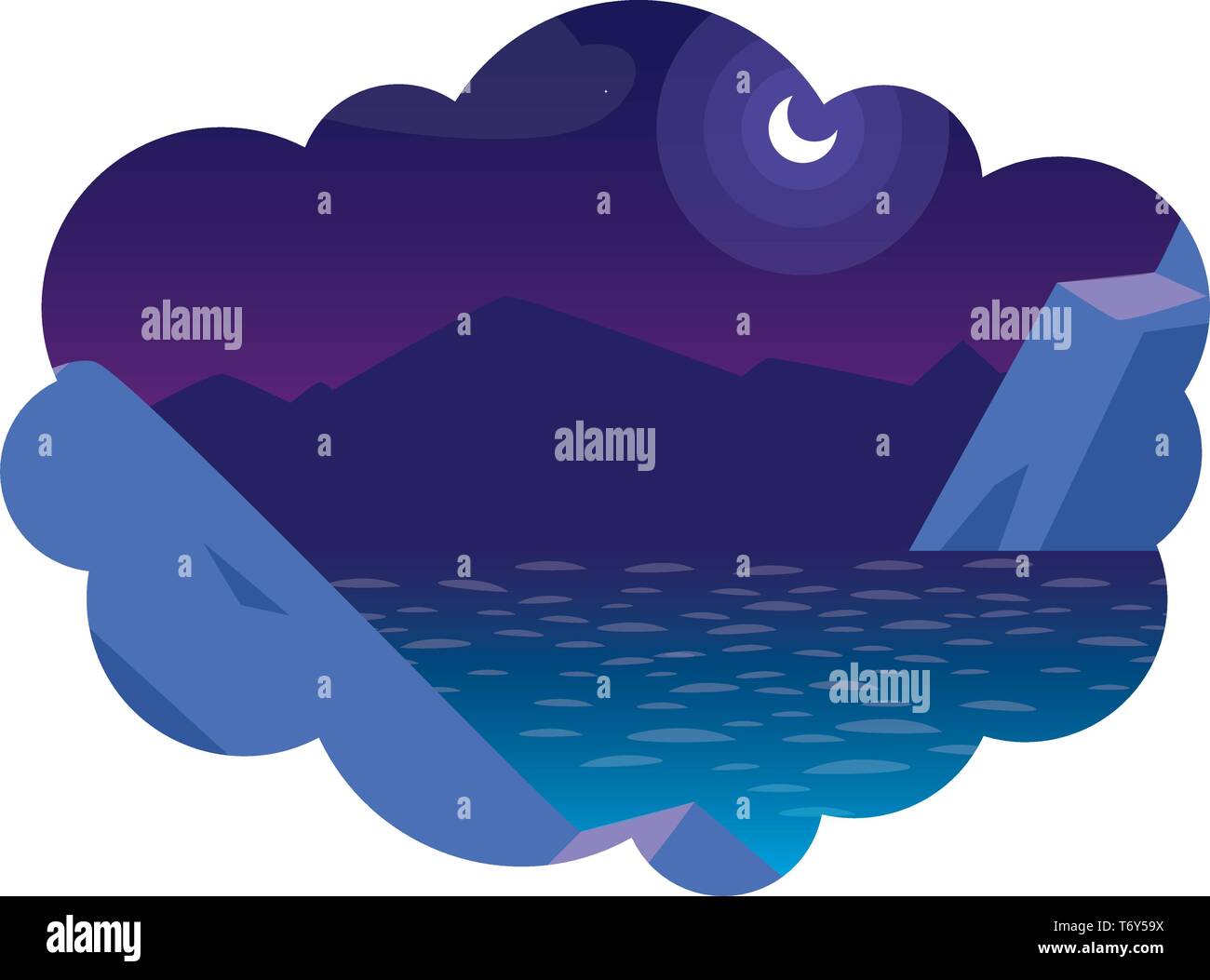 lake and mountains at night scene vector illustration design Stock ...