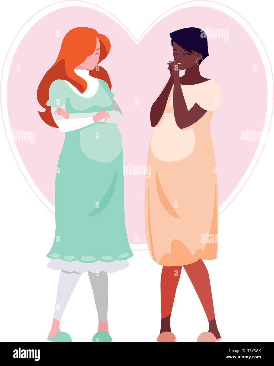 interracial couple of pregnancy women in heart vector illustration ...