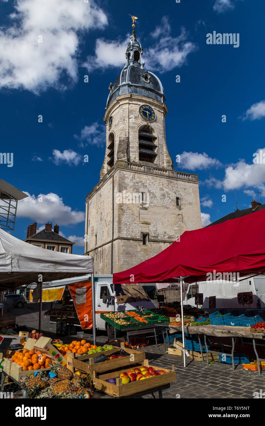 Local market and a bell tower Stock Photo
