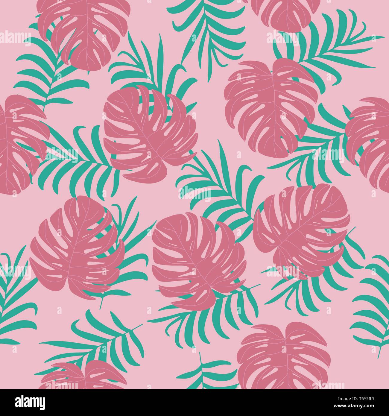 vector Hawaiian tropical summer seamless pattern with leaves of a palm ...