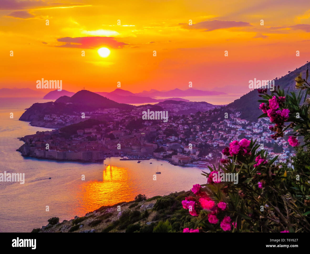 Magical sunset in Dubrovnik, Croatia Stock Photo