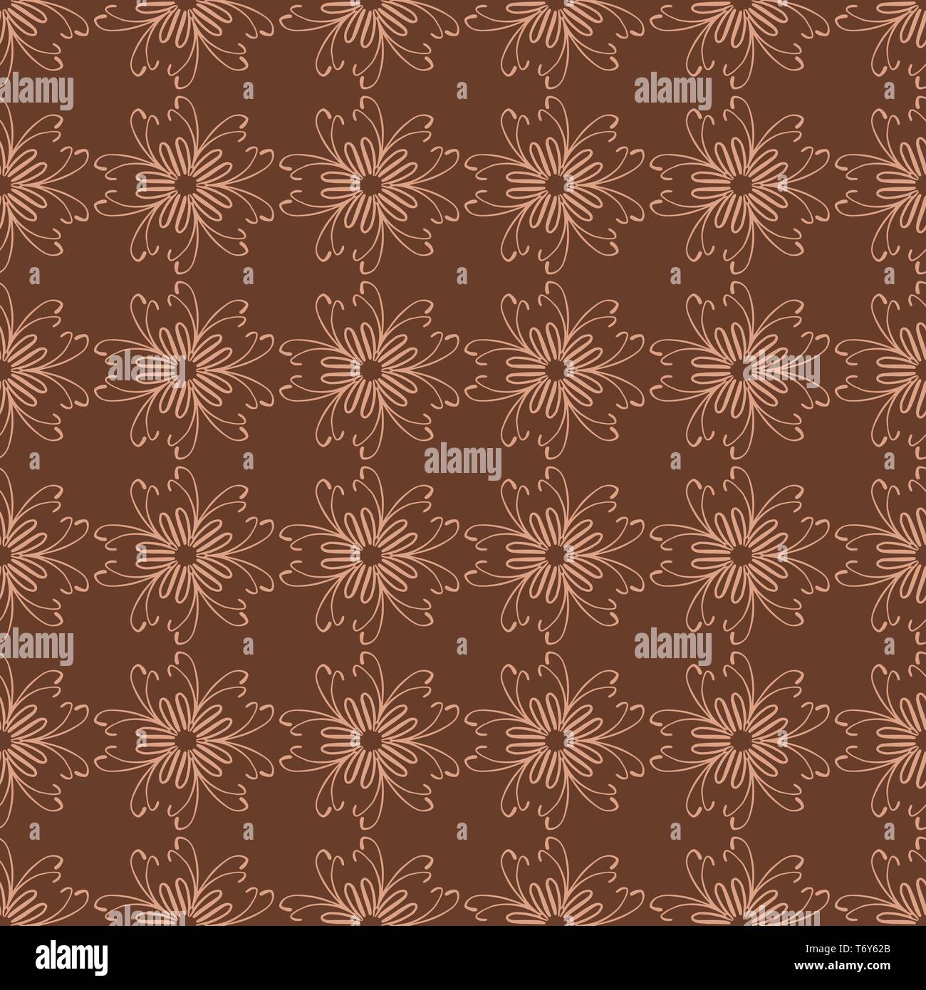 vector pattern symmetrical oriental seamless flower on a brown background for wallpaper design and textiles Stock Vector