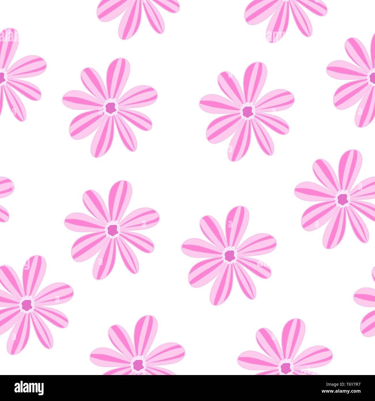 vector illustration seamless pattern with pink flowers plants on white ...