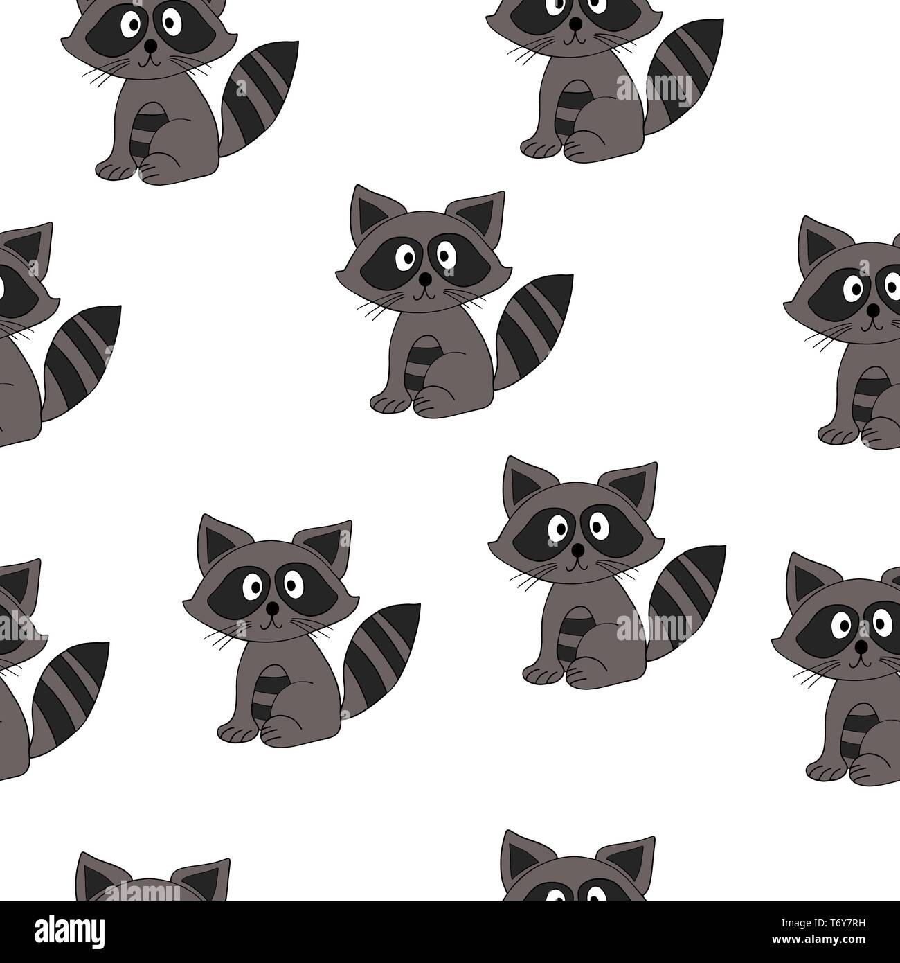 vector seamless pattern with animal gray raccoon on white background ...