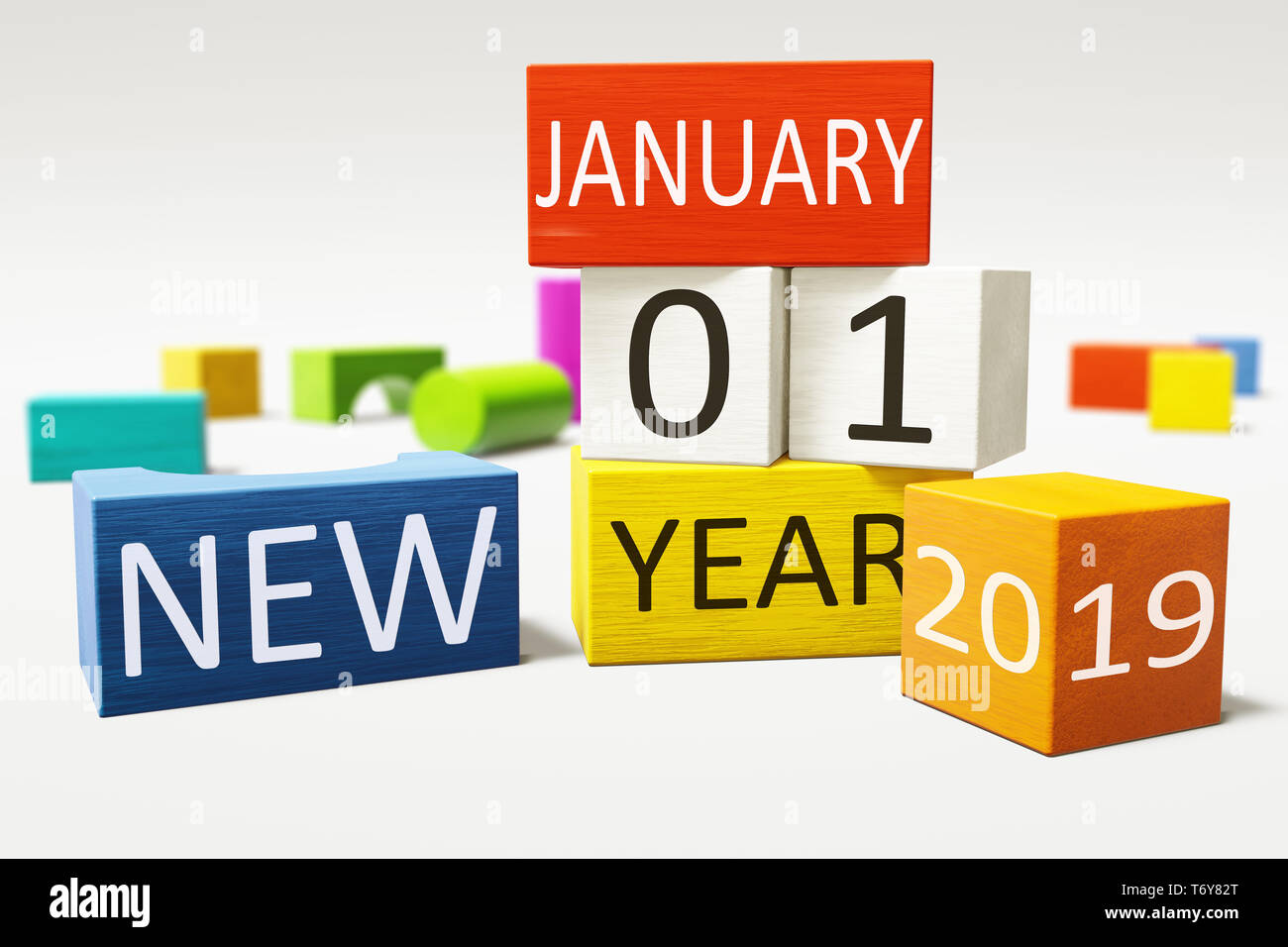 new year january thirst 2019 colorful building blocks Stock Photo