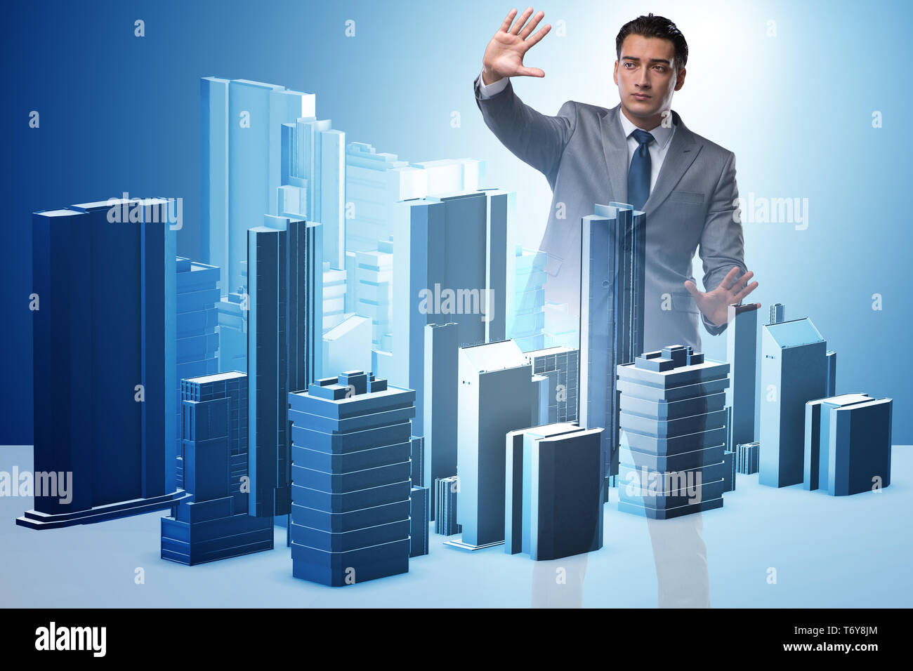 Futuristic architect doing urban planning Stock Photo