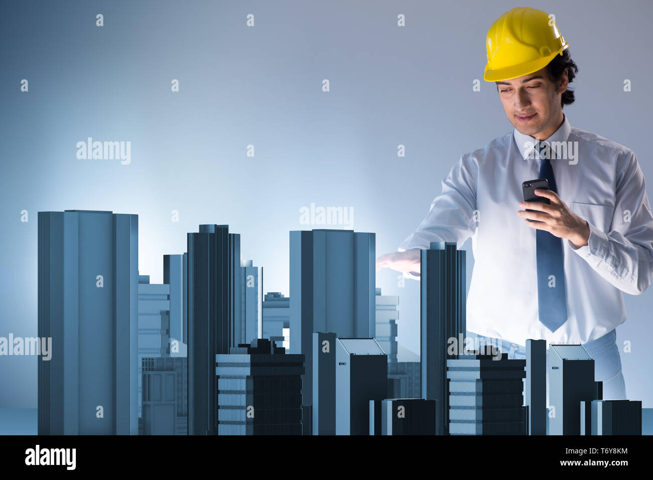 Futuristic architect doing urban planning Stock Photo