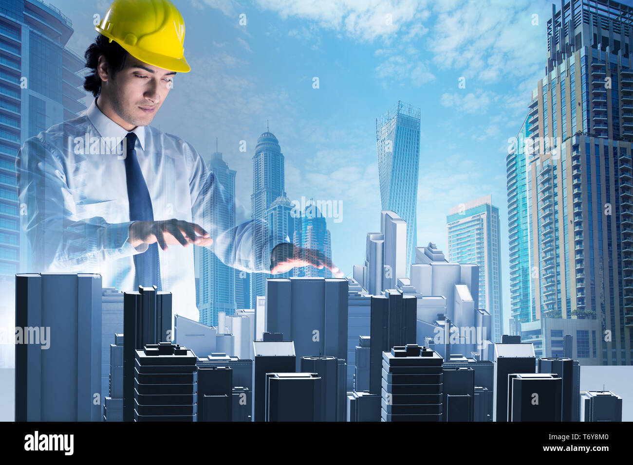 Futuristic architect doing urban planning Stock Photo