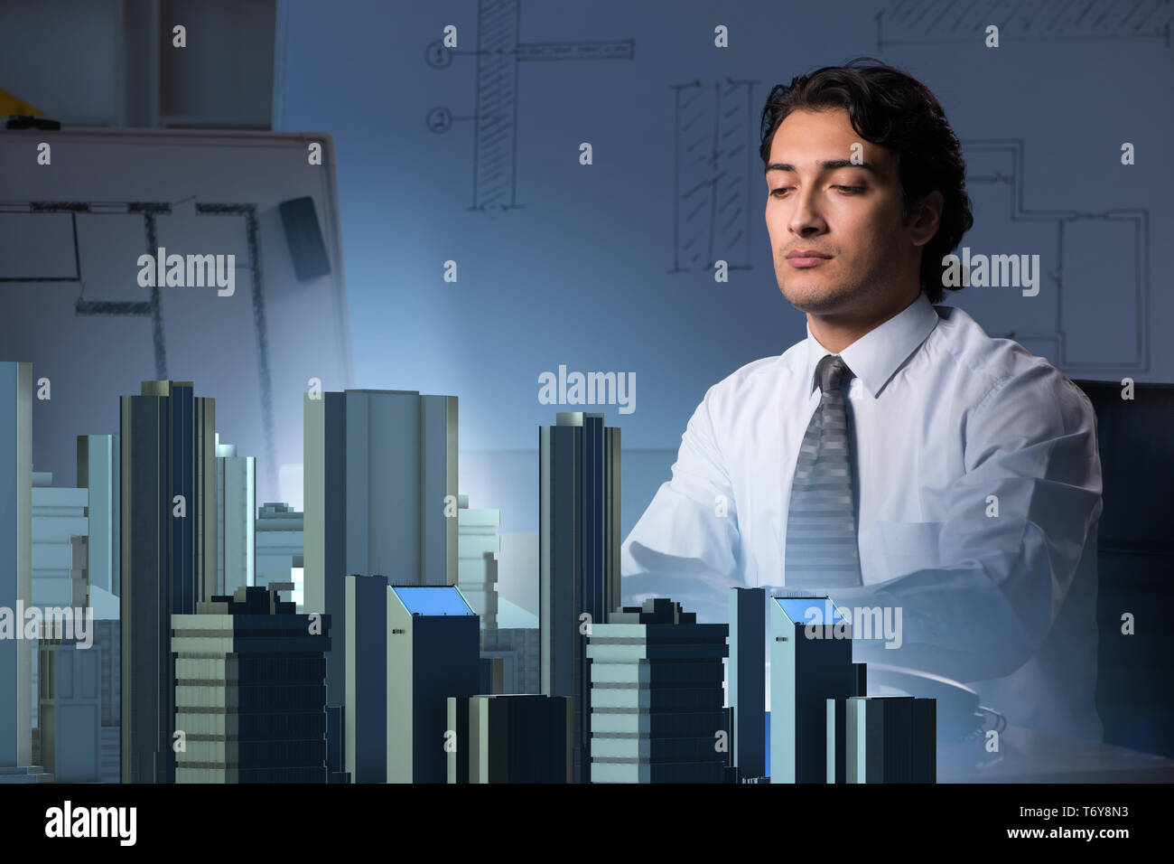 Futuristic architect doing urban planning Stock Photo