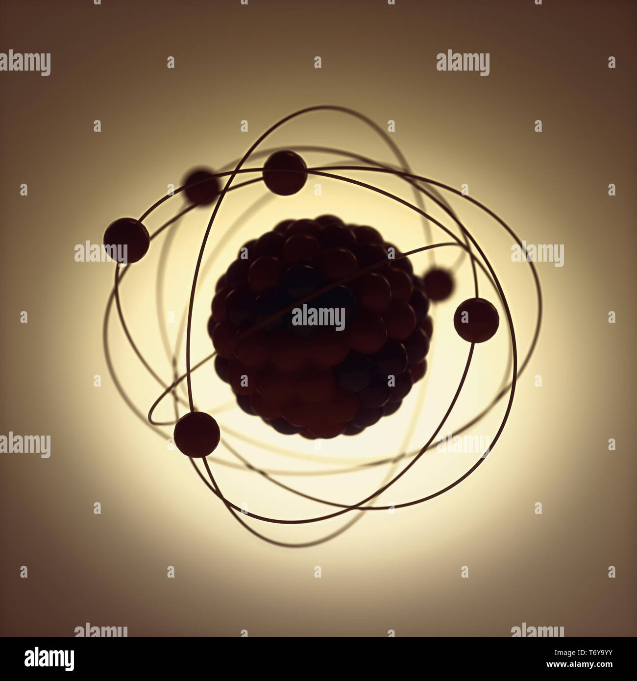 3D illustration. Nuclear power, nuclear reaction or nuclear energy, generating heat in a concept image of a nuclear atomic model. Stock Photo