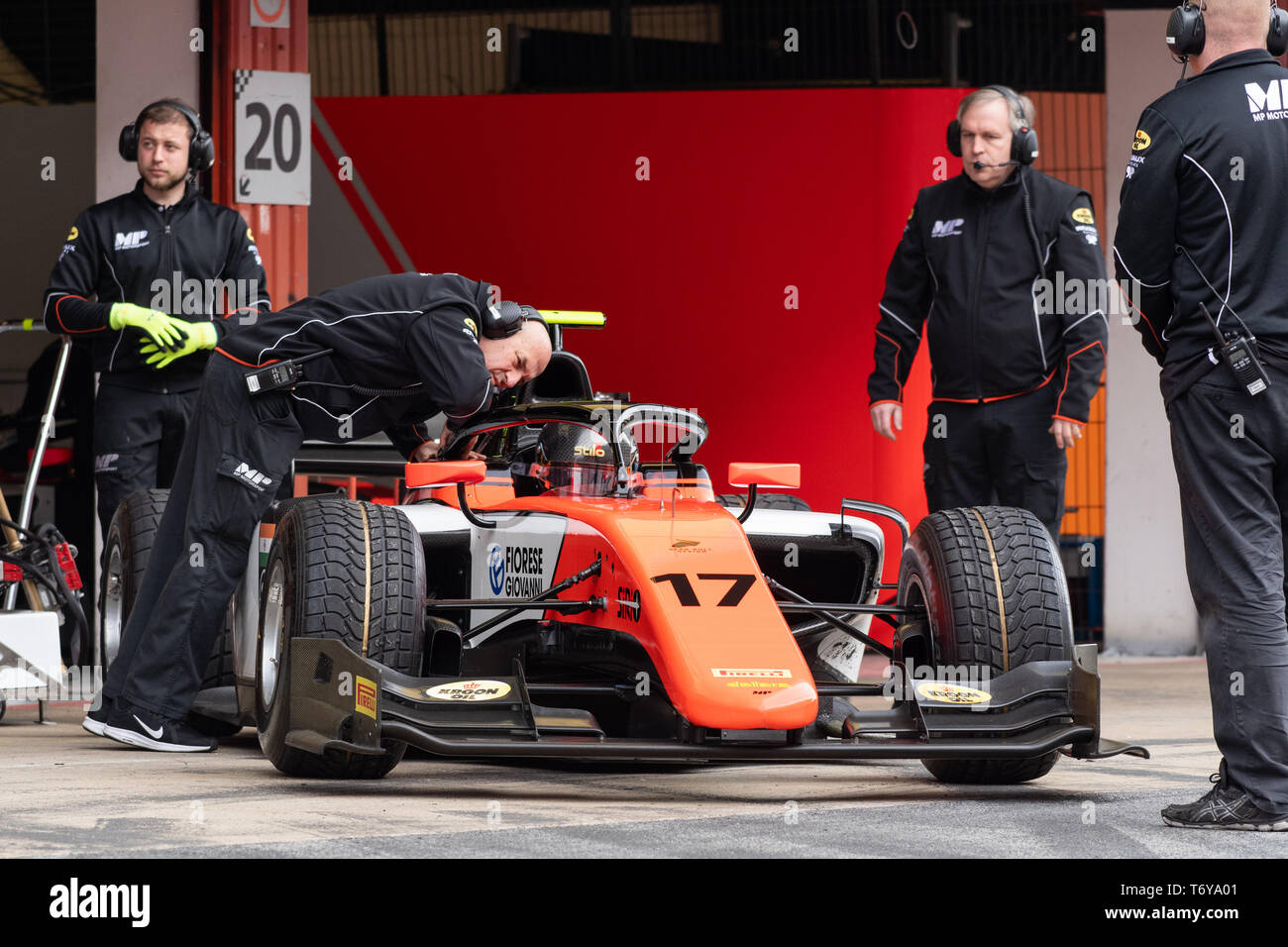 Barcelona, Spain - March 5th, 2019 -  Mahaveer Raghunathan from India with 17 MP Motorsport  - during day 1 of Fia F2 2019 Pre-Season Test at Circuit  Stock Photo