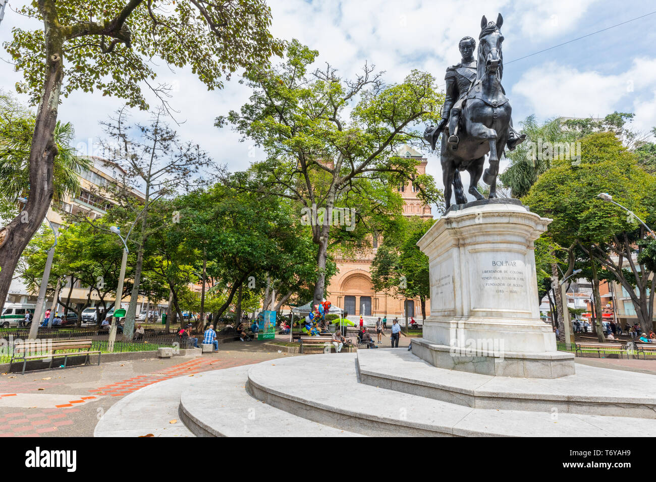 Bolivar square Medellin equestrian statue Colo Stock Photo