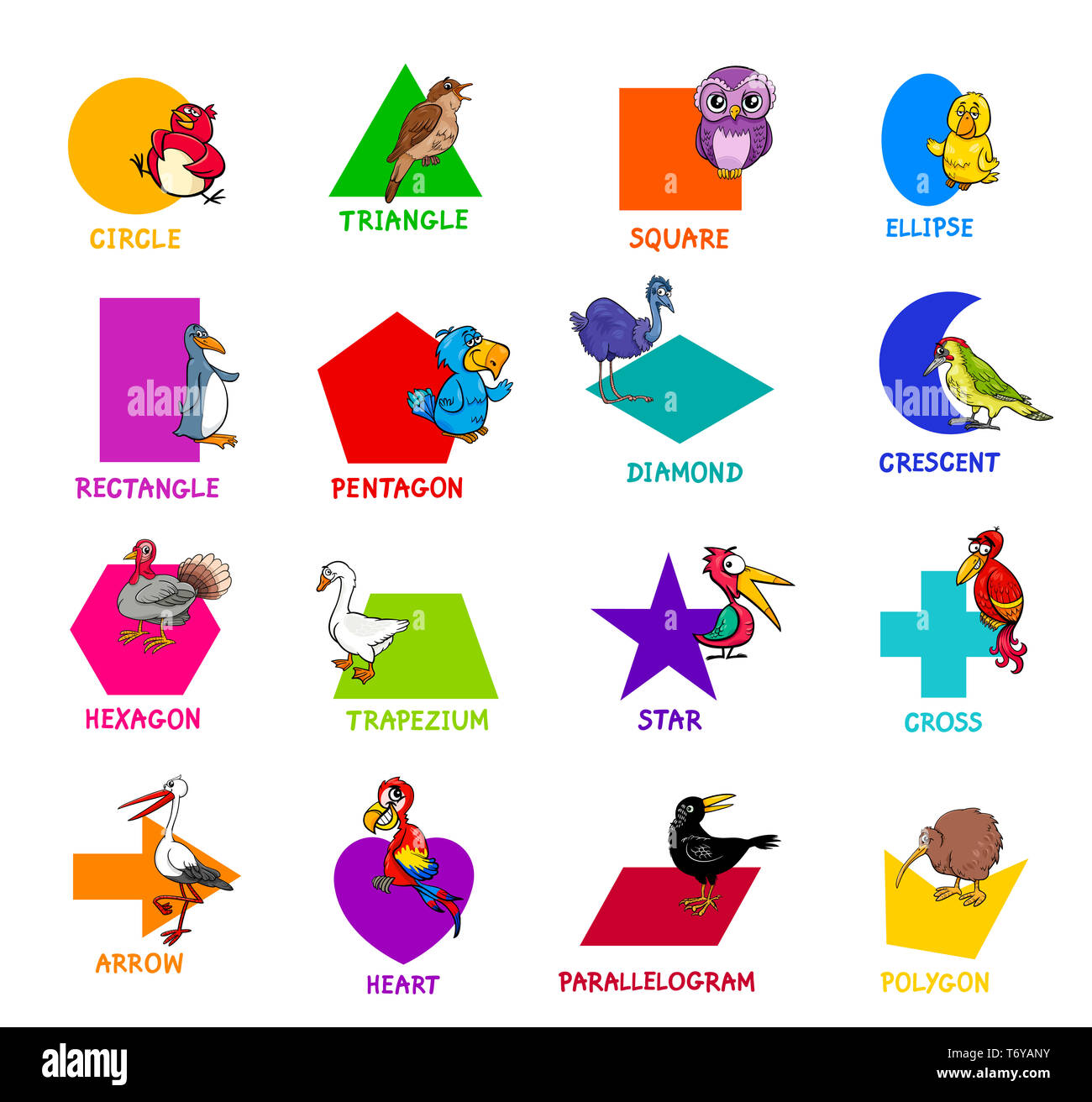 geometric shapes with bird characters set Stock Photo