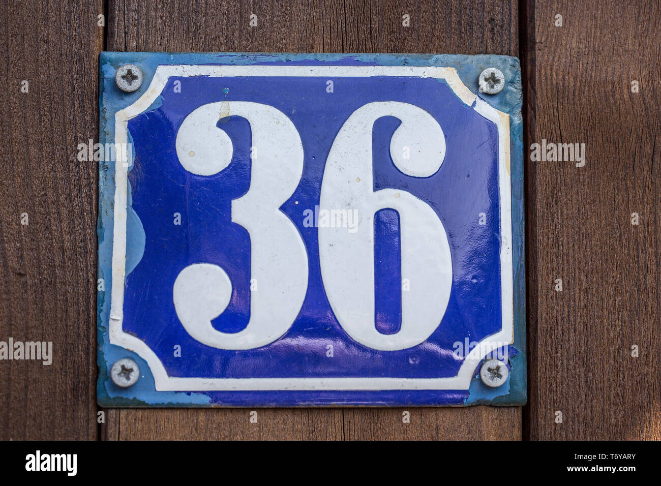 French Vintage Blue Enamel Metal Street Number n°42 Door House Plaque 