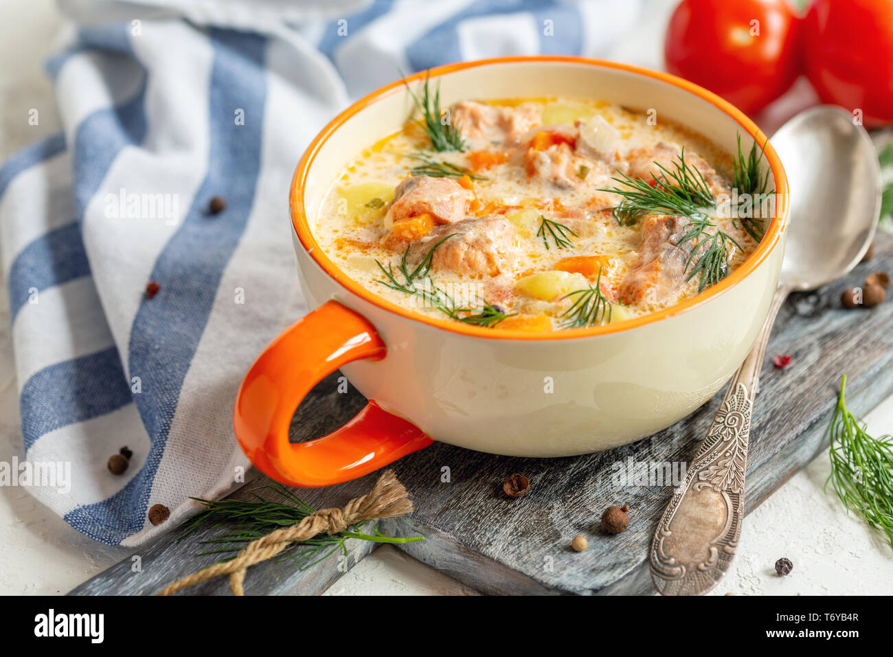 Finnish fish cream soup. Stock Photo