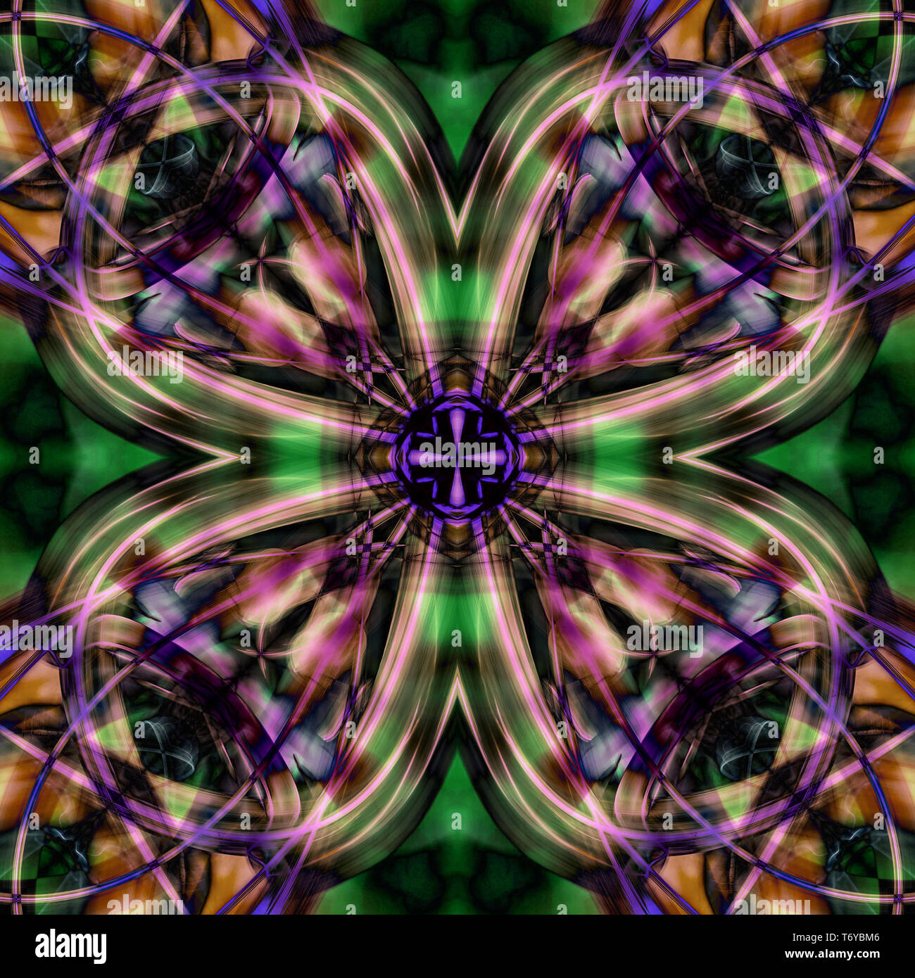 Kaleidoscopic psychedelic pattern. Abstract symmetric luminous b Stock Photo