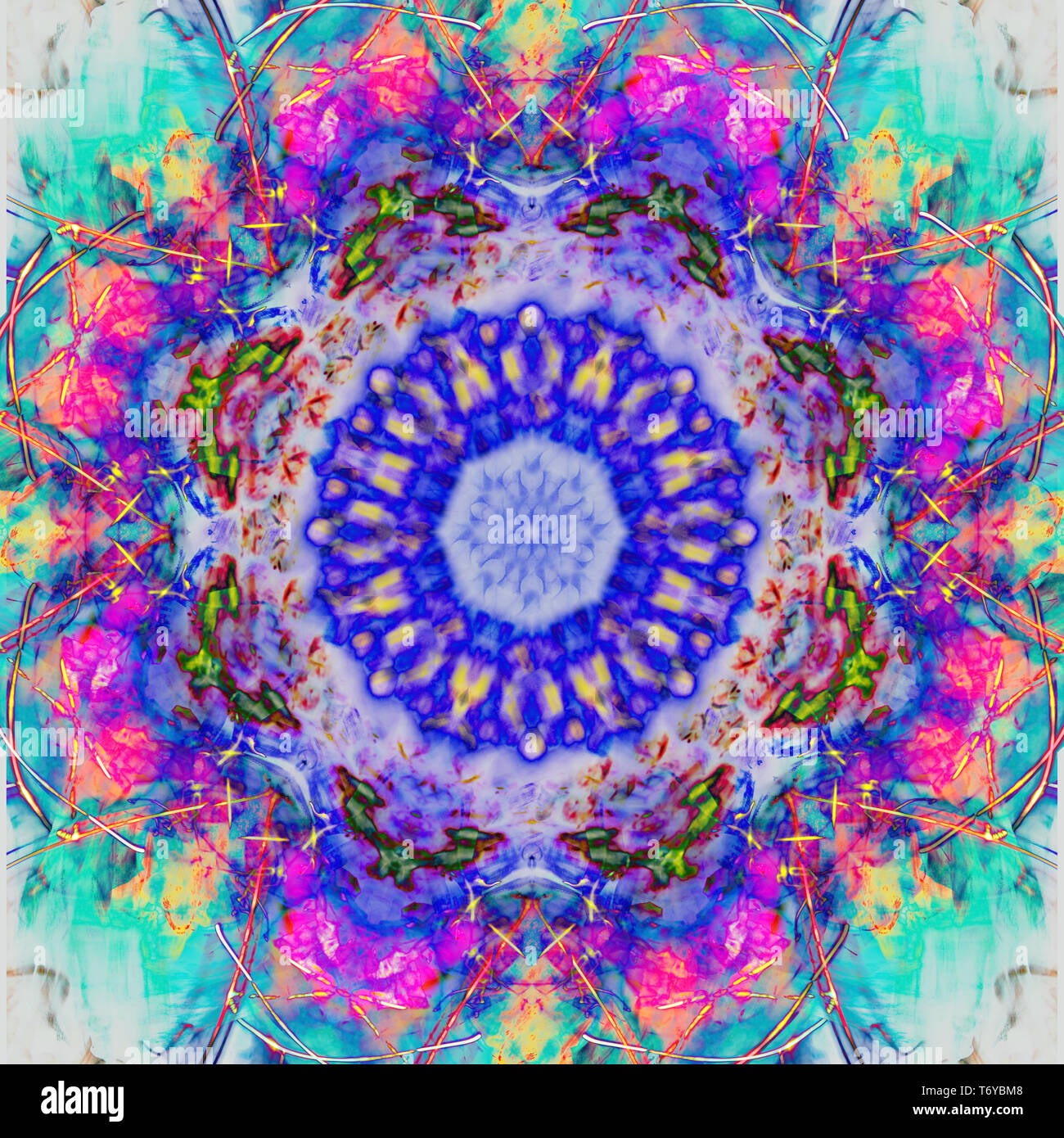 Kaleidoscopic psychedelic pattern. Abstract symmetric luminous b Stock Photo