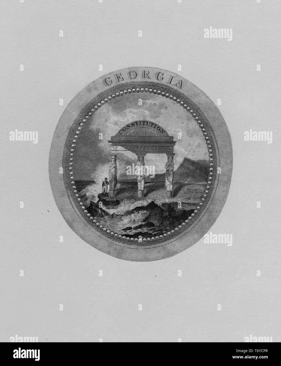 Engraving of the State Seal of Georgia, 1870. From the New York Public Library. () Stock Photo