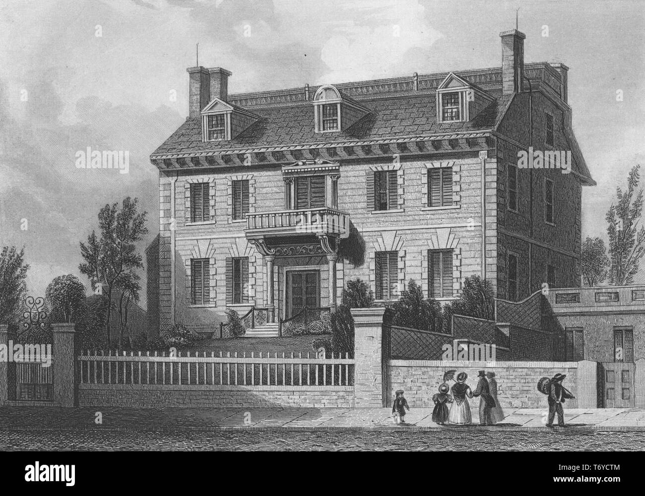 Engraving of the Hancock House at Beacon Street in Boston