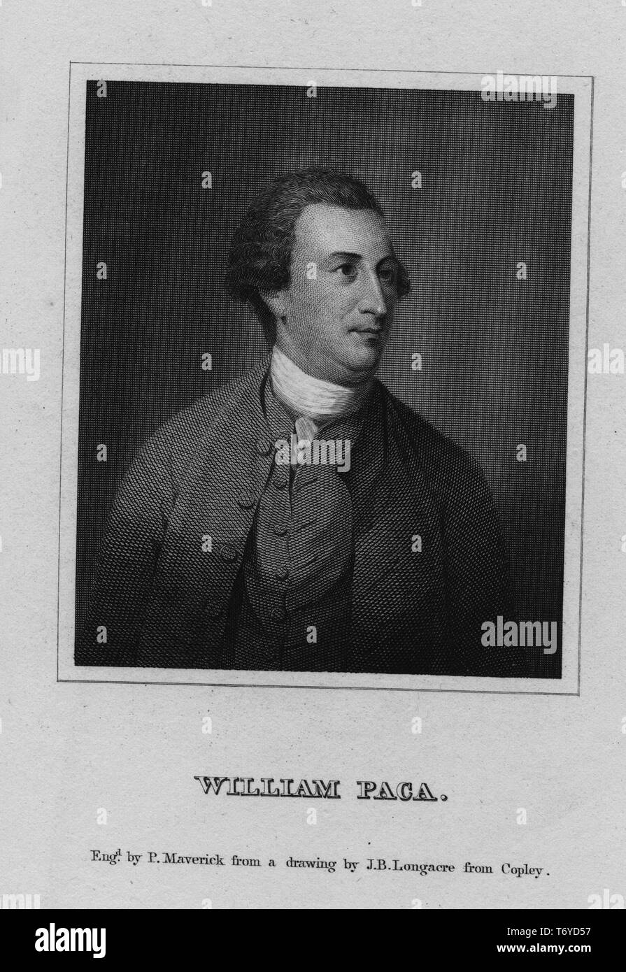 Engraved portrait of William Paca, signer of the United States Declaration of Independence and Governor of Maryland, 1827. From the New York Public Library. () Stock Photo