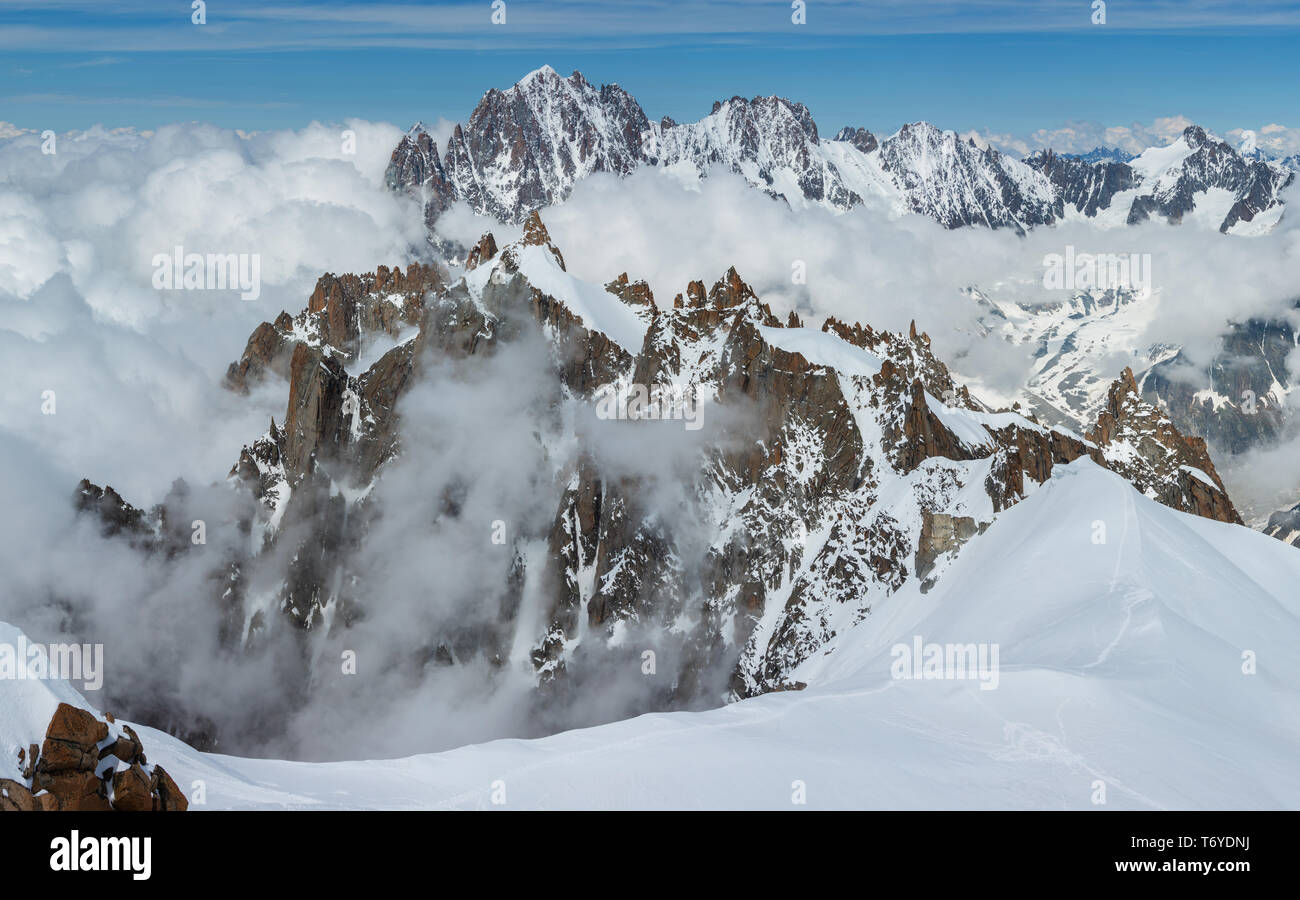 Mont Blanc mountain massif view from Aiguille du Midi Mount Stock Photo ...