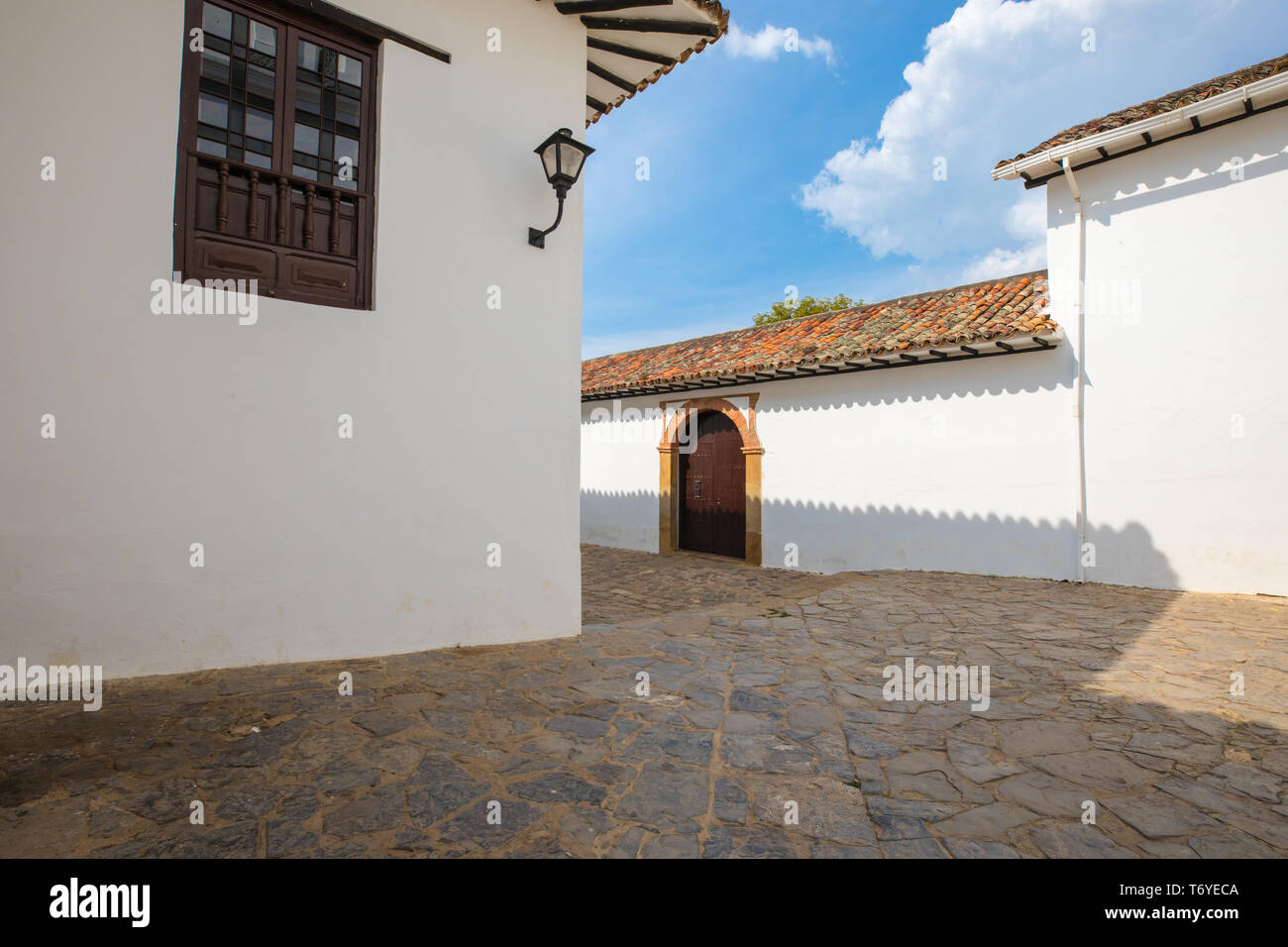 typical colonial buildings in Villa de Leyva Stock Photo
