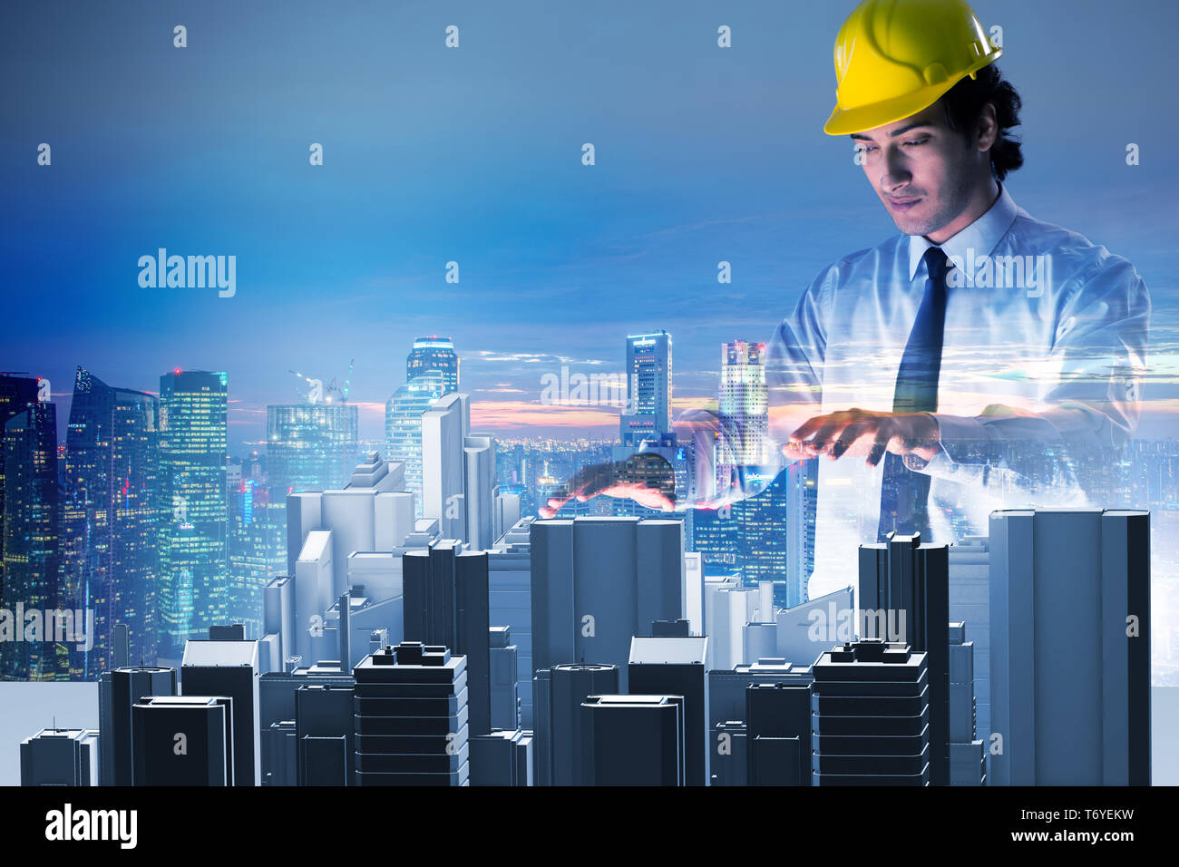 Futuristic architect doing urban planning Stock Photo