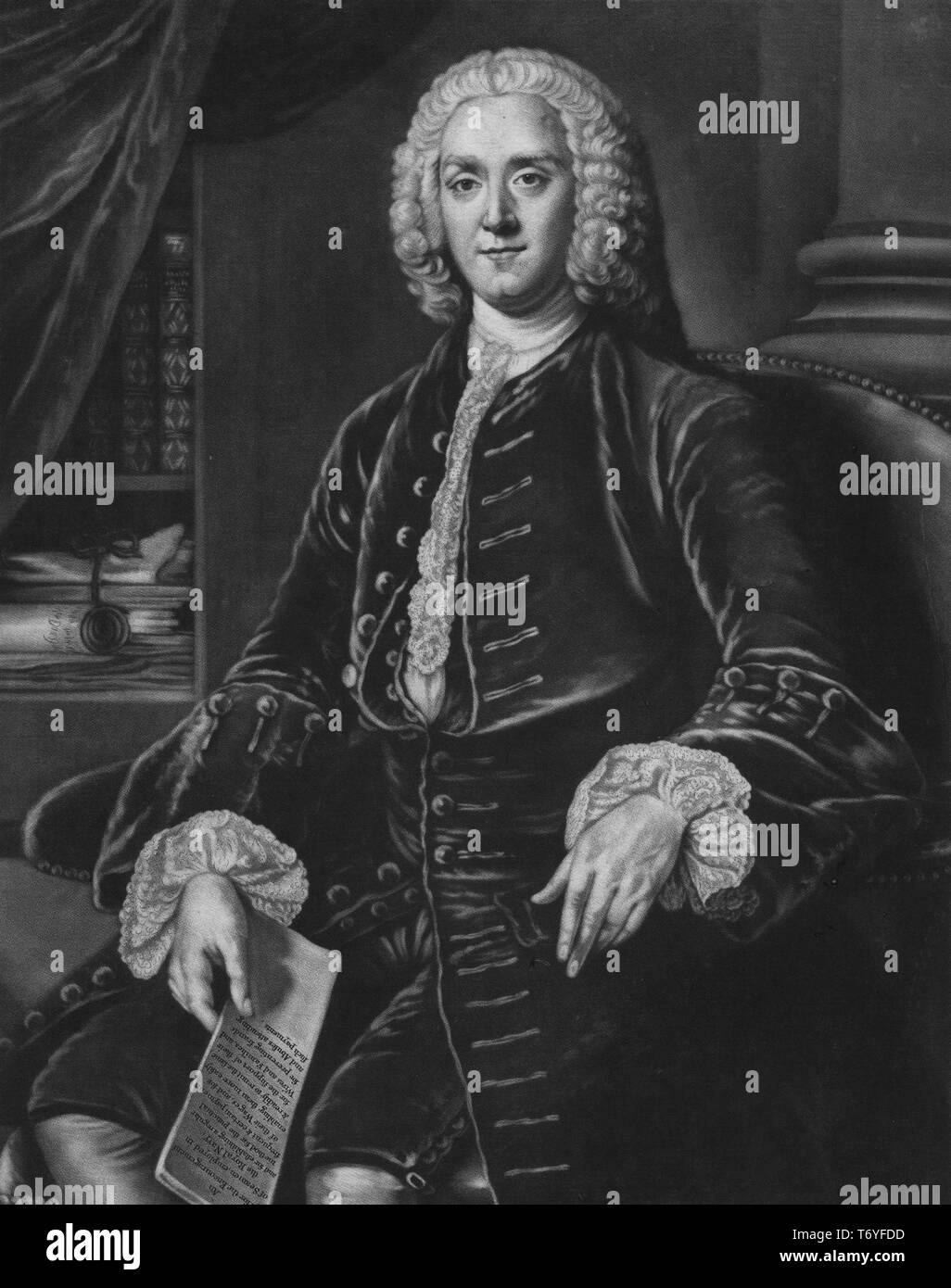 Engraved portrait of George Grenville, the first Lord Commissioner of the Admiralty and the Prime Minister of Great Britain, a British statesman from Wotton Underwood, Buckinghamshire, England, 1760. From the New York Public Library. () Stock Photo