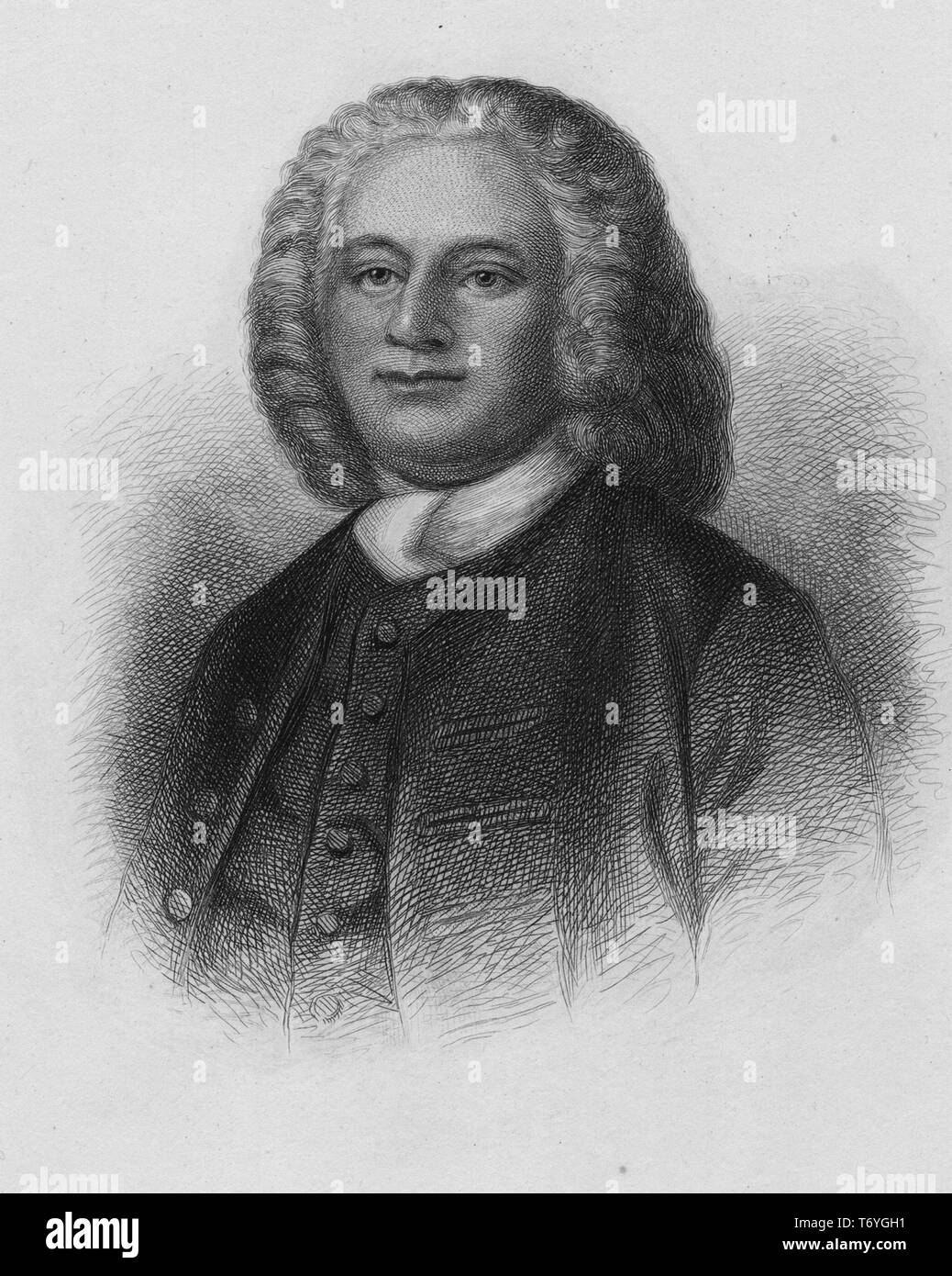 Engraved portrait of William Smith, judge of the Province of New York, a British judge from Newport Pagnell, England, 1700. From the New York Public Library. () Stock Photo