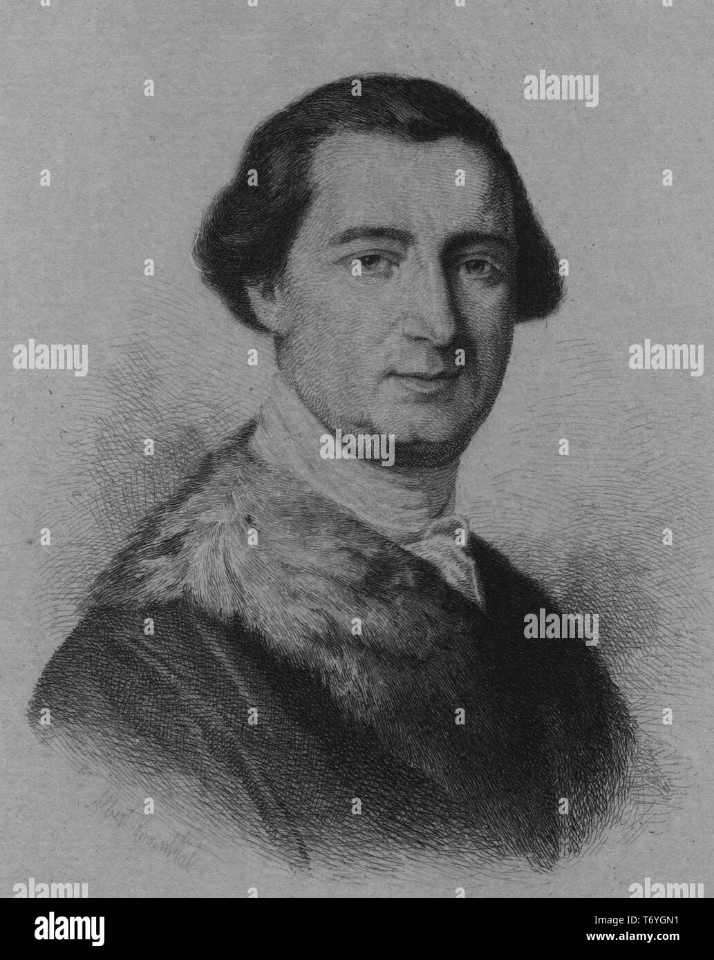Engraved portrait of John Penn, the last governor of colonial Pennsylvania, a British politician from London, England, 1900. From the New York Public Library. () Stock Photo