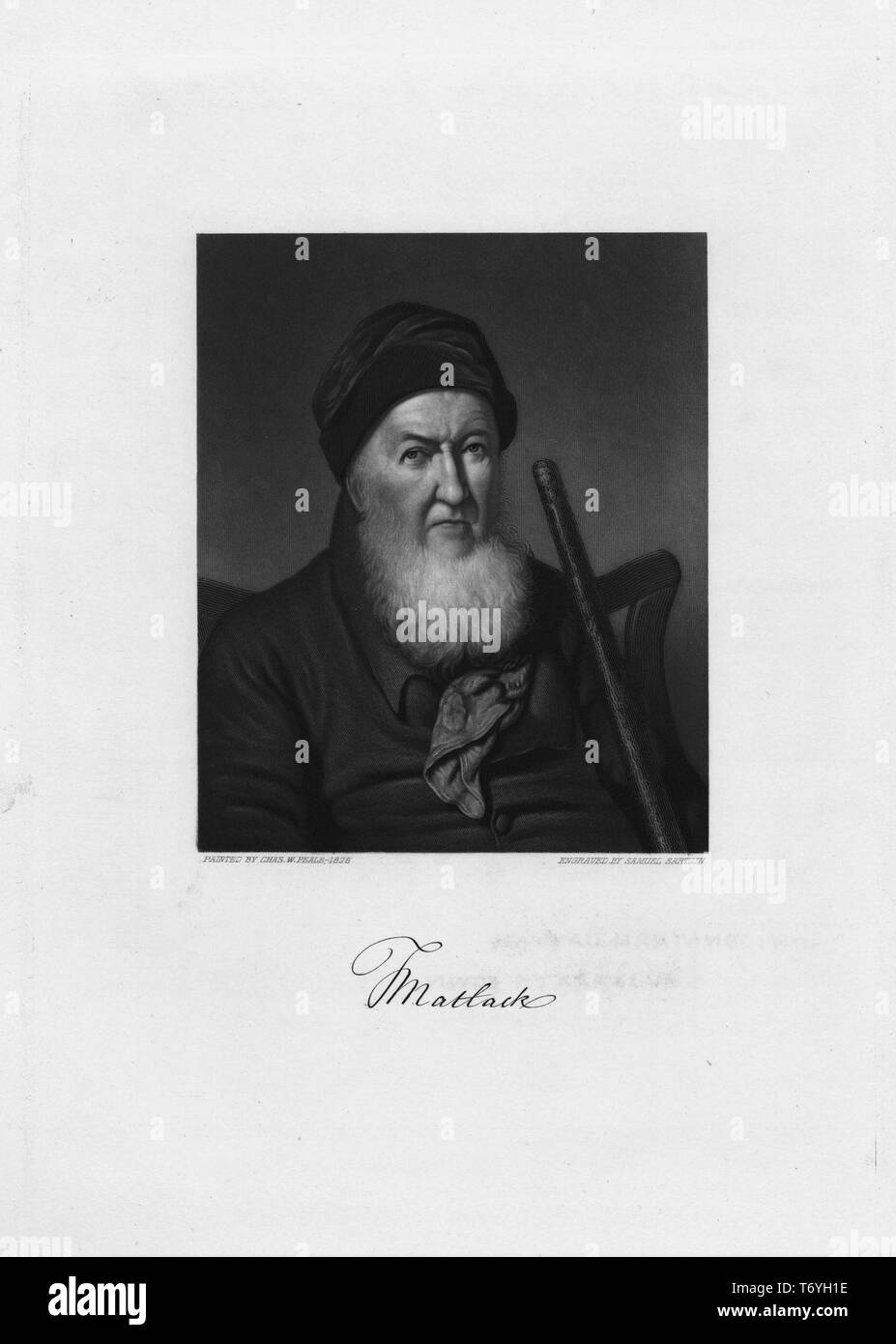 Black and white vintage print of Timothy Matlack, a Revolutionary War leader, delegate to the Second Continental Congress, Pennsylvania politician, and beer brewer and bottler, depicted from the chest up, facing the Black and white vintage print of Timothy Matlack, a Revolutionary War leader, delegate to the Second Continental Congress, Pennsylvania politician, and beer brewer and bottler, depicted from the chest up, facing the