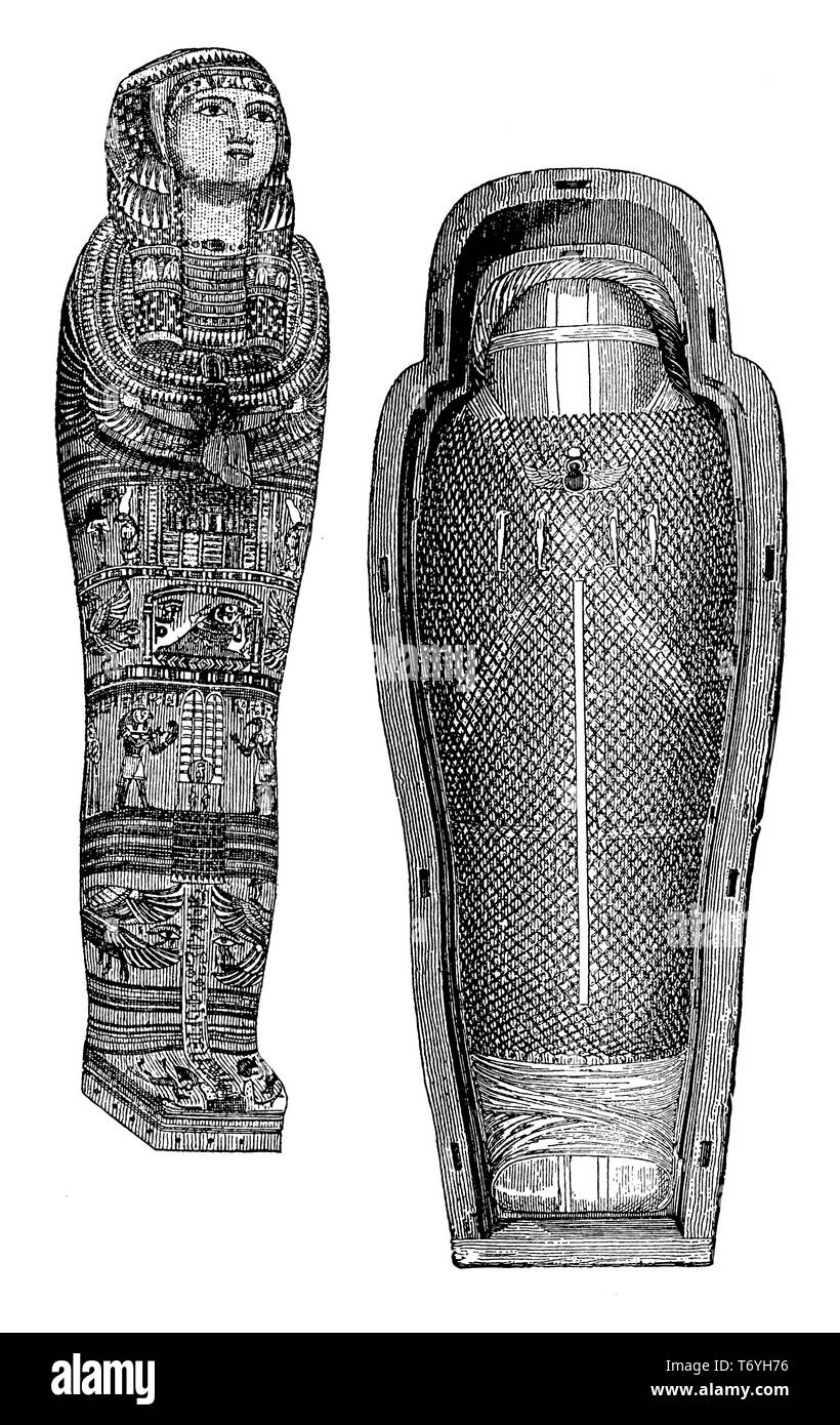 Egyptian Mummy: Exterior and Interior View,   1902 Stock Photo